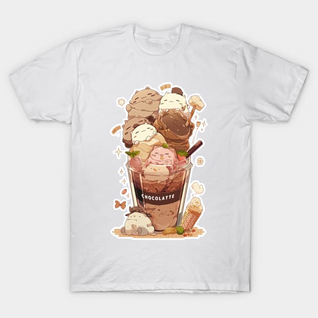 Foodiies Collection - Afternoon Chocolate Frappucchino Hazelnut Latte And Caramel Latte Get Together | Kawaii Aesthetic Anime Food Design | PROUD OTAKU T-Shirt by PROUD OTAKU